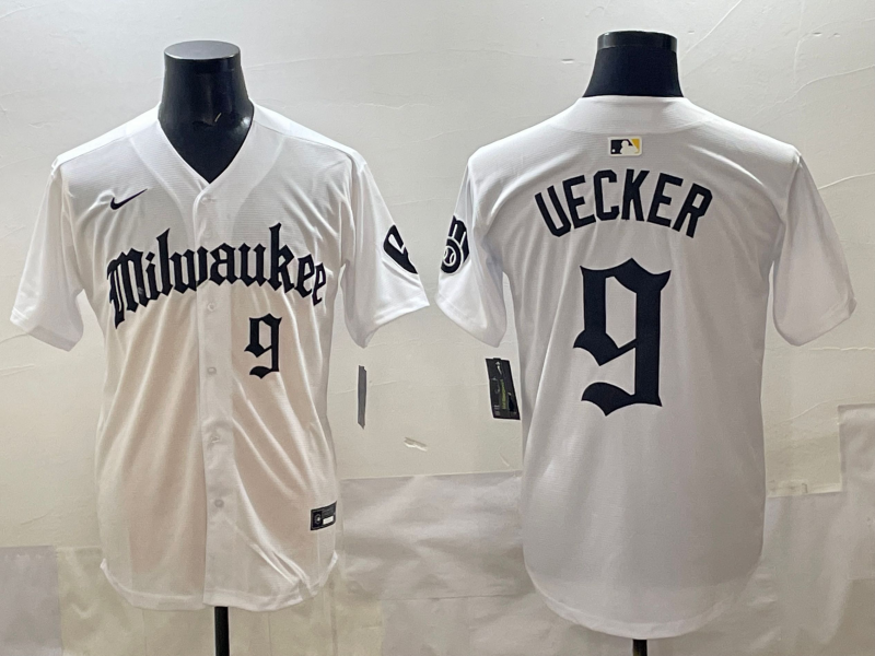 Men's Milwaukee Brewers Bob Uecker #9 White Jersey